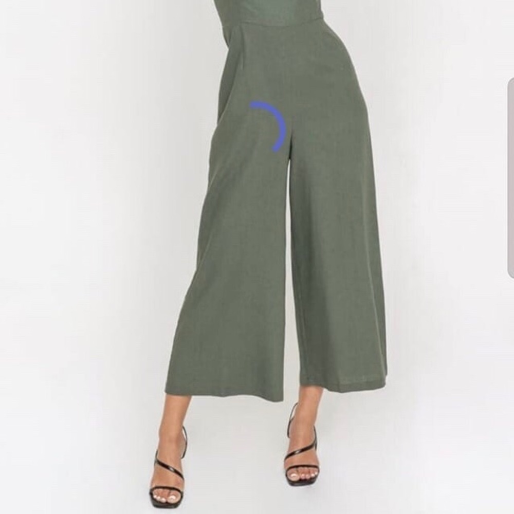 Lush Olive Green Linen Jumpsuit - Picture 2 of 2